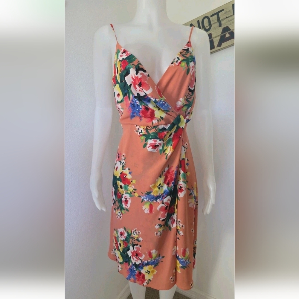 Express Floral Print Surplice Wrap Knot Dress  Small Feminine Resort Vacation